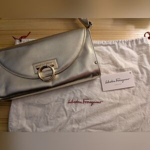 Salvatore Ferragamo Vintage Clutch Black Gold Evening Bag Italy